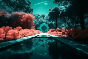 an infrared image of a pond surrounded by trees generative ai photo
