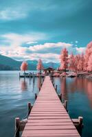an infrared image of a dock on a lake generative ai photo