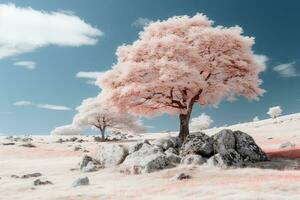 an infrared image of a tree in the middle of a field generative ai photo