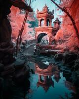 an infrared image of a bridge in a park generative ai photo