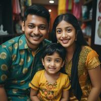 an indian family posing for a photo in a store generative ai