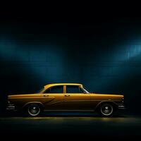 an old yellow car is shown in a dark room generative ai photo