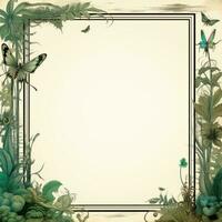 an old style frame with butterflies and plants generative ai photo