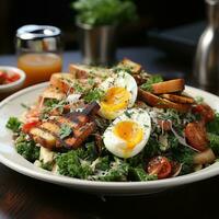 AI generated Delicious Chicken Caesar Salad Fresh and Healthy Food Display Generative AI photo