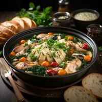 AI generated Chicken Soup and More Foods Fresh and Healthy Dining. Generative AI photo