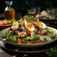 AI generated Delicious Chicken Caesar Salad Ultimate Food Feast Image Generative AI photo
