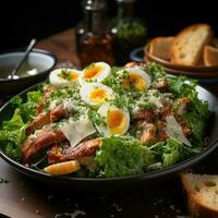 AI generated Fresh Vegetable Delight Realistic Chicken Caesar Salad Photo Generative AI