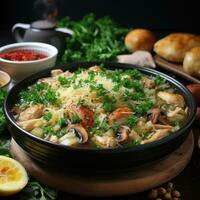 AI generated Fresh Vegetable Platter Realistic Chicken Soup Photo Generative AI