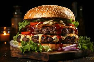 AI generated Fresh and Healthy Dining Realistic Homemade Beef Burger Generative AI photo
