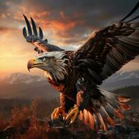 AI generated Evening Flight Beauty Composite Bald Eagle Generative AI photo