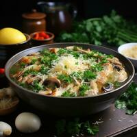 AI generated Fresh Vegetable Delight Realistic Chicken Soup Photo Generative AI