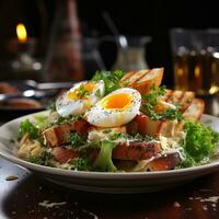 AI generated Ultimate Food Feast Realistic Chicken Caesar Salad Image Generative AI photo