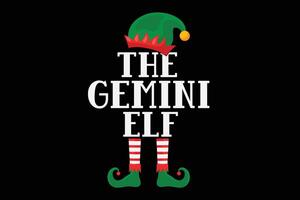 Gemini Elf Zodiac Christmas Birthday T-Shirt Design vector