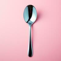 AI generated Wooden varnished spoon isolated on a plain background - AI Generated Image photo