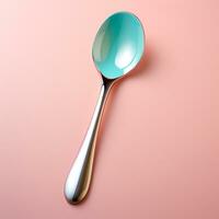 AI generated Wooden varnished spoon isolated on a plain background - AI Generated Image photo