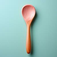 AI generated Wooden varnished spoon isolated on a plain background - AI Generated Image photo