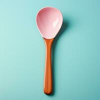 AI generated Wooden varnished spoon isolated on a plain background - AI Generated Image photo