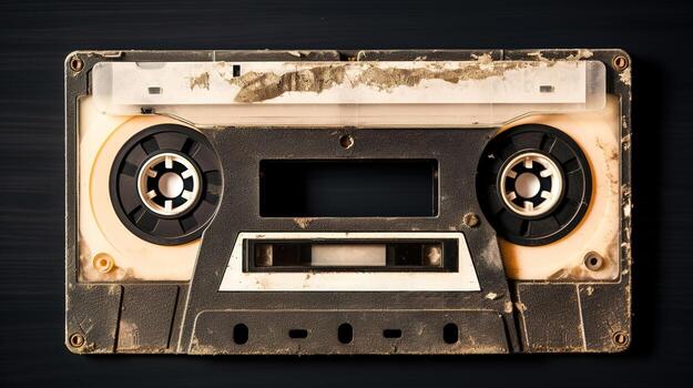 AI generated Generative AI, photo of old audio tape cassette, vintage nostalgic object for the design of the 80s