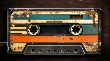 AI generated Generative AI, photo of old audio tape cassette, vintage nostalgic object for the design of the 80s