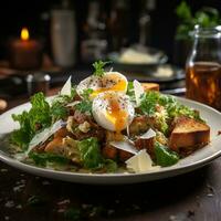 AI generated A shot of Chicken Caesar Salad and More Foods Fresh and Healthy Display Generative AI photo