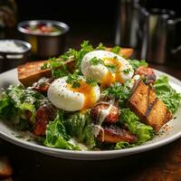 AI generated Chicken Caesar Salad and More Foods Realistic Party Spread Generative AI photo