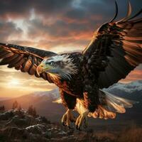 AI generated A photo of Evening Soar Realistic Hawk Open Wings Generative AI