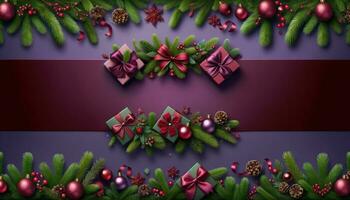 AI generated Christmas banner with a violet background and a blank space for text photo