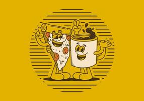 Mascot character of a coffee mug and a slice pizza vector