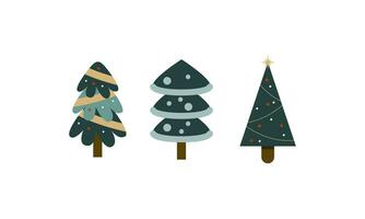 Collection of Christmas trees with decorations. Colorful vector illustration in flat cartoon style