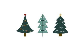 Collection of Christmas trees with decorations. Colorful vector illustration in flat cartoon style