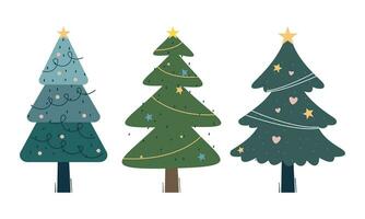 Collection of Christmas trees with decorations. Colorful vector illustration in flat cartoon style