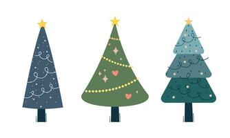 Collection of Christmas trees with decorations. Colorful vector illustration in flat cartoon style