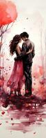 AI generated Watercolor Love couple. Valentines Day pink background. Ai art photo