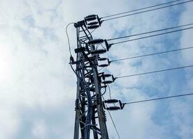 High-voltage power lines at a hydroelectric power station in the city of Nitra in Slovakia. Details. photo