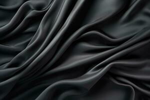 AI generated Closeup of rippled black silk fabric texture. 3d render illustration, Abstract background of black fabric, AI Generated photo