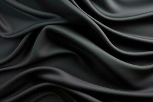 AI generated Closeup of rippled black silk fabric. Whole background, Abstract background of black fabric, AI Generated photo