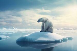 ai generado polar oso en el paquete hielo, norte de Svalbard ártico Noruega, un polar oso varado en un contracción hielo gorra, ai generado foto