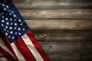 AI generated American flag on wood background. American flag on old wood background, American flag on a wooden background, with copy space, AI Generated photo