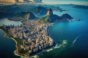 ai generado aéreo ver de rio Delaware janeiro con pan de Azucar montaña, Brasil, aéreo ver de rio Delaware janeiro, ai generado foto