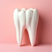 AI generated A snow -white tooth on a pink background, the concept of dentistry - AI Generated Image photo