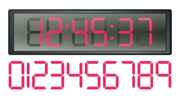 Digital clocks display with a set of digital numbers