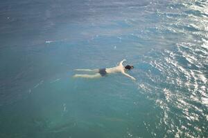 Body of a man floating in the ocean. photo