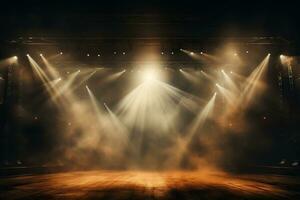 AI generated Empty concert stage in the light of spotlights. Performance. Generated by artificial intelligence photo