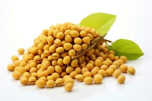 AI generated Stack of soybeans on a white background. Healthy eating concept. Generated by artificial intelligence photo