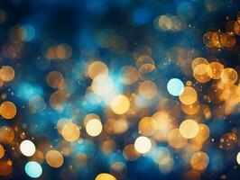 AI generated AI Generated abstract blurry sparkling background with golden star foil particles for Christmas holiday design concept. photo