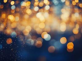 AI generated AI Generated abstract blurry sparkling background with golden star foil particles for Christmas holiday design concept. photo