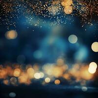 AI generated AI Generated abstract blurry sparkling background with golden star foil particles for Christmas holiday design concept. photo