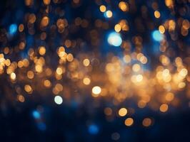 AI generated AI Generated abstract blurry sparkling background with golden star foil particles for Christmas holiday design concept. photo