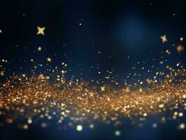 AI generated AI Generated abstract blurry sparkling background with golden star foil particles for Christmas holiday design concept. photo