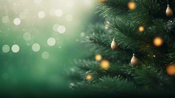 ai generado ai generado macro cerca arriba de Navidad árbol rama con decoraciones foto
